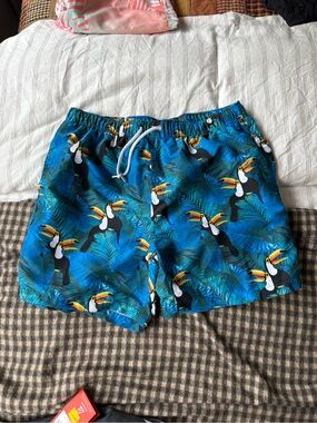 Tropical Toucan Men's Swim Trunks - Blue